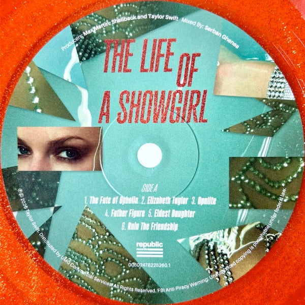 Image of Label Cover of LP - NEW/NEW - TAYLOR SWIFT, The Life of a Showgirl (EMI; 7822526, Europe 2025, Double Gatefold, Limited Edition, Sweat And Vanilla Perfume Portofino Orange Glitter Vinyl), , - 4055225S