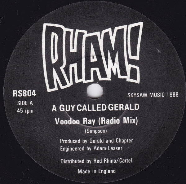 Image of Label Cover of 7" - G+/G - A GUY CALLED GERALD, Voodoo Ray / Arcade Fantasy (Rham!; RS804, UK 1988, Picture Sleeve), B-side has more marks and plays with more crackle. Sleeve has wear, creases, creased corner, - 2816167C