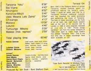 Image of Back Cover of 3915457C: CD - MASTER MUSICIANS OF TANZANIA, Mateso (Triple Earth; terracd 104, UK 1987, Jewel Case) VG+/VG+