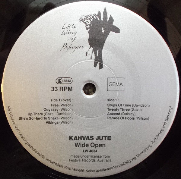 Image of Label Cover of LP - VG+/VG+ - KAHVAS JUTE, Wide Open (Little Wing Of Refugees ; LW 4034, Germany 1994, Centre Opening "Door" Sleeve, Inner), Limited Edition No 561/1000, - 3925465E