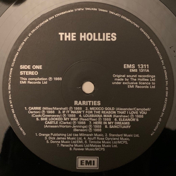 Image of Label Cover of 4015011C: LP - THE HOLLIES, Rarities (EMI; EMS1311, UK 1988) VG/VG+