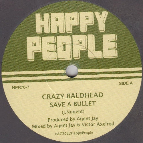 Image of Label Cover of 7" EP - EX/EX - CRAZY BALDHEAD, Save A Bullet (Happy People; HPR70-7, UK 2022, Company Sleeve, Limited Edition / Solid Centre / Grey Marbled Vinyl), , - 4015123C