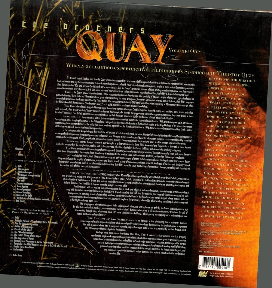 Image of Back Cover of Laserdisc - M/M - STEPHEN QUAY, TIMOTHY QUAY, The Brothers Quay : Volume One (Voyager Company; , US 1994, NTSC), , - 4125139E