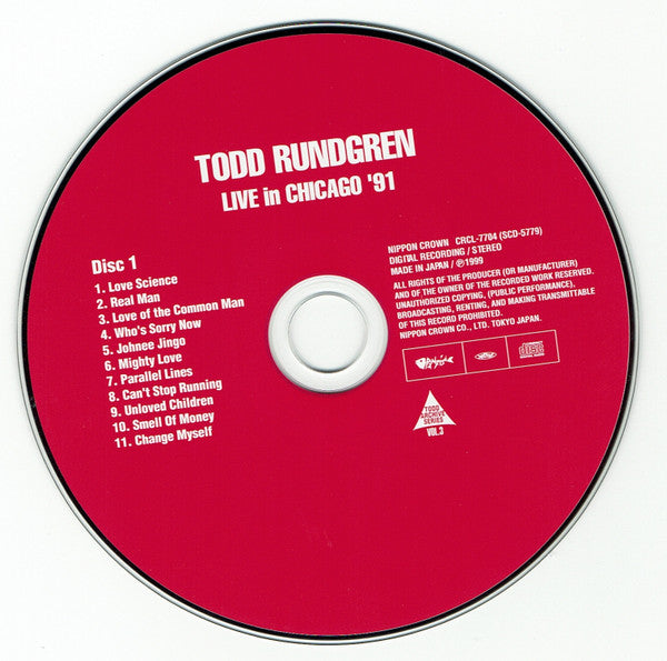 Image of Label Cover of 4155072S: 2xCD - TODD RUNDGREN, Live In Chicago '91 (Panfish; CRCL-7704/5, Japan 1999) VG+/VG+