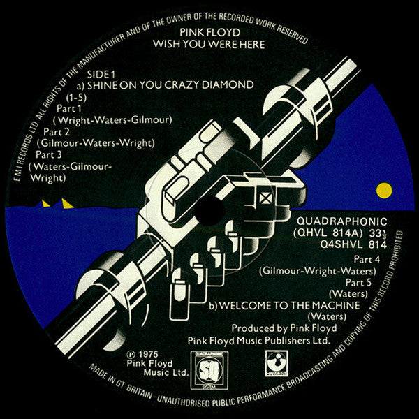 Image of Label Cover of 4125262E: LP - PINK FLOYD, Wish You Were Here (Harvest; Q4SHVL 814, UK 1976, Inner With Curved Corners, Quadraphonic) VG+/VG