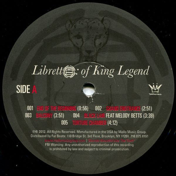 Image of Label Cover of 2xLP - VG+/VG+ - THE BLACK OPERA, Libretto: Of King Legend (Mello Music Group; LP-MMG031, US 2012), , - 4115361C