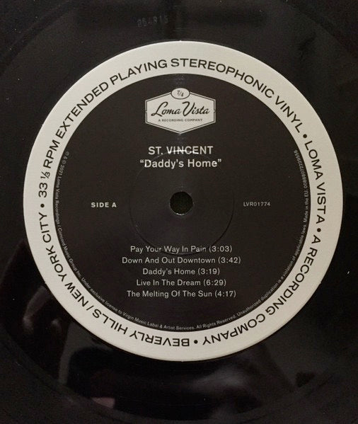 Image of Label Cover of LP - VG+/VG+ - ST. VINCENT, Daddy's Home (Loma Vista; LVR01774, Europe 2021, Gatefold, Inner, No Insert, Grey/Black Swirl Vinyl), With Unused Gig Ticket, - 4225180E