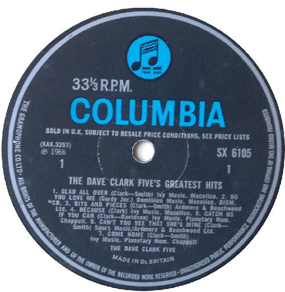 Image of Label Cover of 4215168C: LP - THE DAVE CLARK FIVE, The Dave Clark Five's Greatest Hits (Columbia; SX 6105, UK 1967 Reissue, Laminated Flipback Sleeve) VG/VG