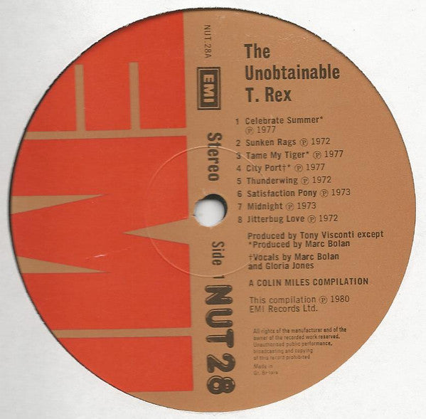 Image of Label Cover of LP - VG/VG+ - T. REX, The Unobtainable T. Rex (EMI; NUT 28, UK 1980), , - 4215345C