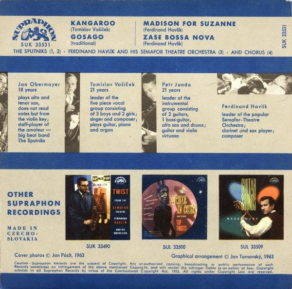 Image of Back Cover of 7" EP - VG/VG - THE SPUTNIKS / F. HAVL K AND HIS SEMAFOR THEATRE ORCHESTRA, Big Beat Bossa Nova (Supraphon; SUK 33531, Czechoslovakia 1963, Picture Sleeve), , - 4355013S