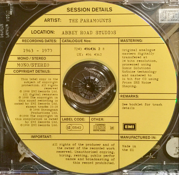 Image of Label Cover of 4355107S: CD - THE PARAMOUNTS, At Abbey Road 1963-1970 (EMI; 7243 496436 2 8, UK & Europe 1998) VG+/VG+