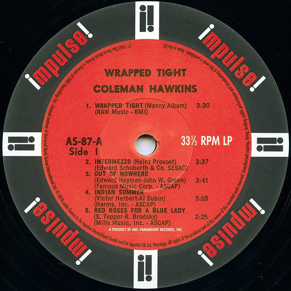 Image of Label Cover of LP - VG/G+ - COLEMAN HAWKINS, Wrapped Tight (Impulse!; AS-87, Russia 2022 Reissue, Gatefold), Some marks on A1 which cause a light click. Sleeve is a strong VG., - 4415188C
