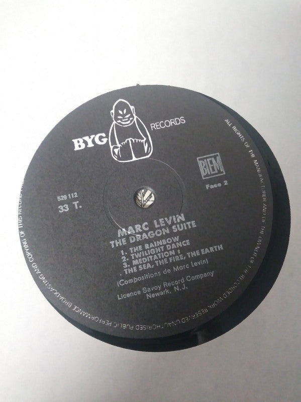 Image of Label Cover of LP - VG/G+ - MARC LEVIN AND HIS FREE UNIT, The Dragon Suite (BYG Records ; BYG 529 112, France 1969, Laminated Sleeve, BIEM Box On Right Of Labels), Large marker pen writing on both sides of sleeve. Also discoloured, some wear and creasing and light stains, - 3816557C
