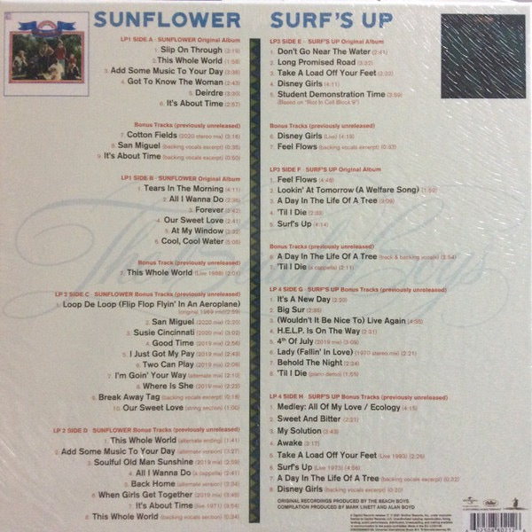 Image of Back Cover of 4xLP - NEW/NEW - THE BEACH BOYS, Feel Flows (The Sunflower & Surf's Up Sessions 1969-1971) (Capitol Records; 00602508802126, UK & Europe 2021 Reissue, Box Set, Compilation, Remastered, Stereo), , - 4435151E