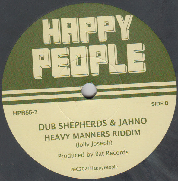 Image of Back Cover of 7" EP - VG+/EX - DUB SHEPHERDS & JAHNO, Heavy Manners (Happy People; HPR55-7, UK 2021, Company Sleeve, Grenn marbled vinyl), , - 4455321S