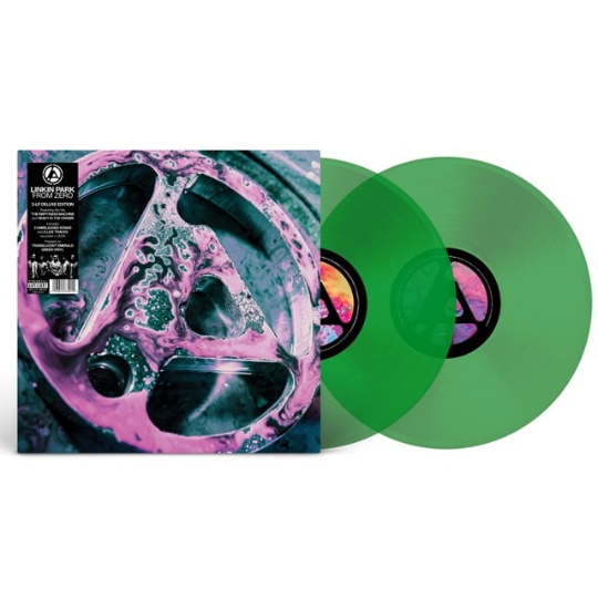 Image of Label Cover of 2xLP - EX/VG+ - LINKIN PARK, From Zero (Warner Records; 093624834915, Europe 2025 Reissue, Gatefold, Inner, Deluxe Edition, Green Translucent Vinyl), Seal opened instore, still in hype stickered shrinkwrap., - 4425366E