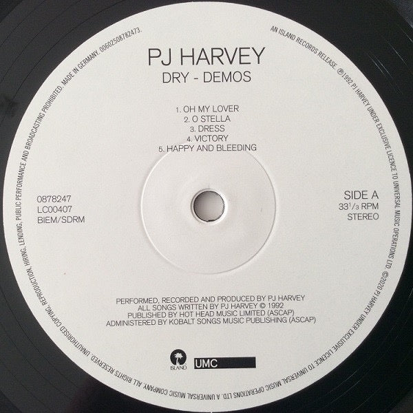 Image of Label Cover of LP - EX/VG+ - PJ HARVEY, Dry - Demos (Island Records; 0878247, Worldwide 2020, Textured Sleeve, Inner), Still in shrinkwrap., - 3246245S
