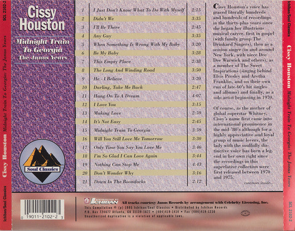 Image of Back Cover of CD - VG+/VG+ - CISSY HOUSTON, Midnight Train To Georgia: The Janus Years (Ichiban Records; SCL 2102-2, US 1995), , - 4635015E