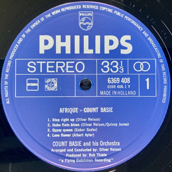 Image of Label Cover of 4625030E: LP - COUNT BASIE & HIS ORCHESTRA ARRANGED & CONDUCTED BY OLIVER NELSON, Afrique (Philips; 6369 408, Netherlands 1971, Laminated Gatefold Sleeve) VG/VG