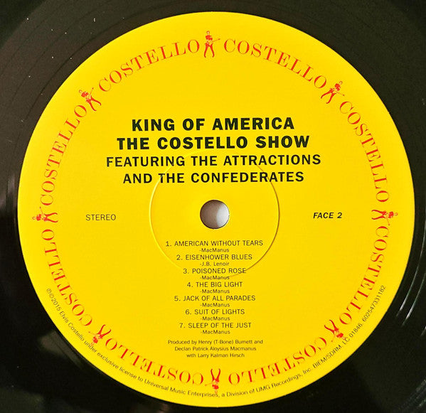 Image of Label Cover of 4645323S: LP - THE COSTELLO SHOW FEATURING ELVIS COSTELLO, King Of America (UMe; 0602547331182, Europe 2015 Reissue, Inner, 180 Gram Vinyl) EX/EX