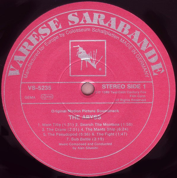 Image of Label Cover of LP - VG+/VG+ - ALAN SILVESTRI, The Abyss (Original Soundtrack) (Var se Sarabande ; VS-5235, Europe 1989), Strong VG+, Slight Edge Wear, - 4625150E