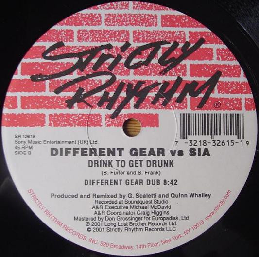 Image of Label Cover of 4615654C: 12" - DIFFERENT GEAR VS. SIA, Drink To Get Drunk (Strictly Rhythm; SR 12615, US 2001, Stickered Plain Sleeve) Opened instore, still in shrink. Some very light storage marks on disc. EX/VG+