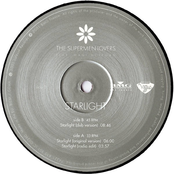 Image of Label Cover of 12" - VG+/VG - THE SUPERMEN LOVERS FEAT. MANI HOFFMAN, Starlight (Disques Vogue ; 74321 830 301, Europe 2001, Picture Sleeve), In opened shrink., - 3316091C