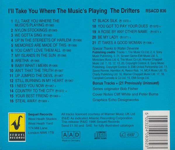 Image of Back Cover of CD - VG+/VG+ - THE DRIFTERS, I'll Take You Where The Music's Playing (Sequel Records; RSACD 836, UK 1996), , - 4755030S