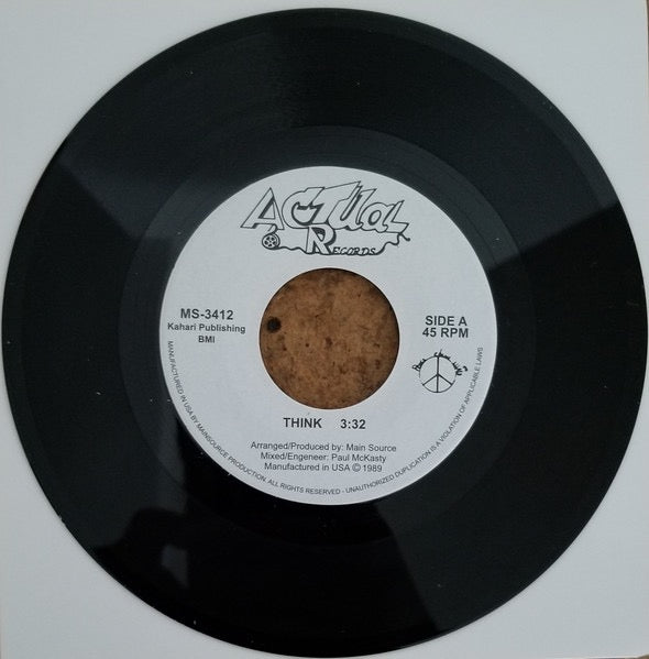 Image of Back Cover of 7" - /VG - MAIN SOURCE, Think (Actual Records; MS-3412, Canada 2019 Reissue, Plain Sleeve), Light marks only., - 4715166C