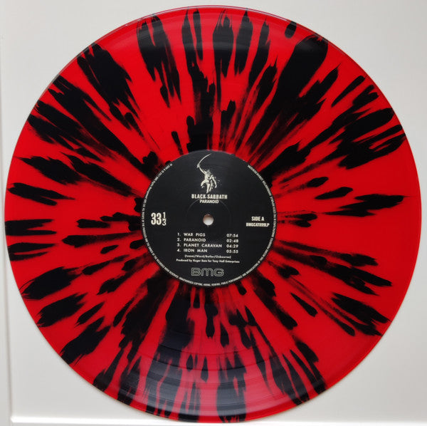 Image of Label Cover of 4745159S: LP - BLACK SABBATH, Paranoid (BMG ; BMGCAT899LP, Europe 2024 Reissue, Gatefold, Black Inner, Red and Black Splatter Vinyl, Record Store Day) Looks barely played if at all. Excellent copy. Hype sticker saved on inner sleeve. VG+/VG+