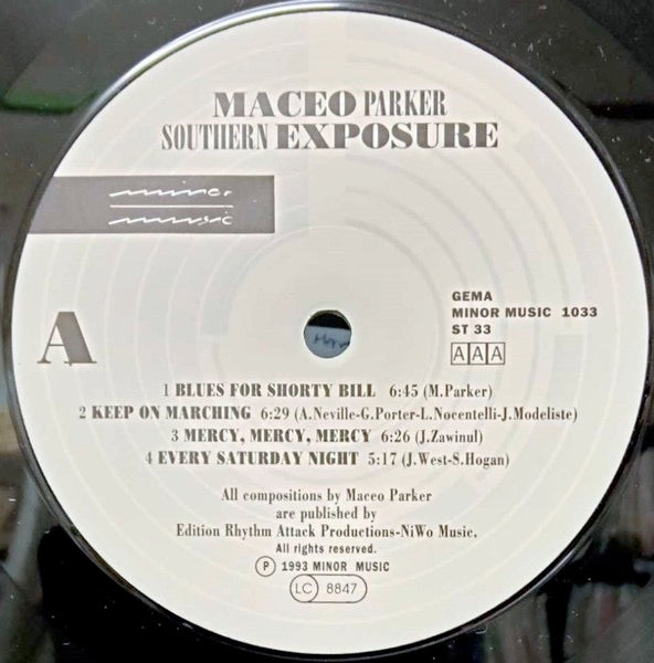 Image of Label Cover of 4715317C: LP - MACEO PARKER, Southern Exposure (Minor Music; MM 1033, Germany 1993) One superficial scuff. VG/VG