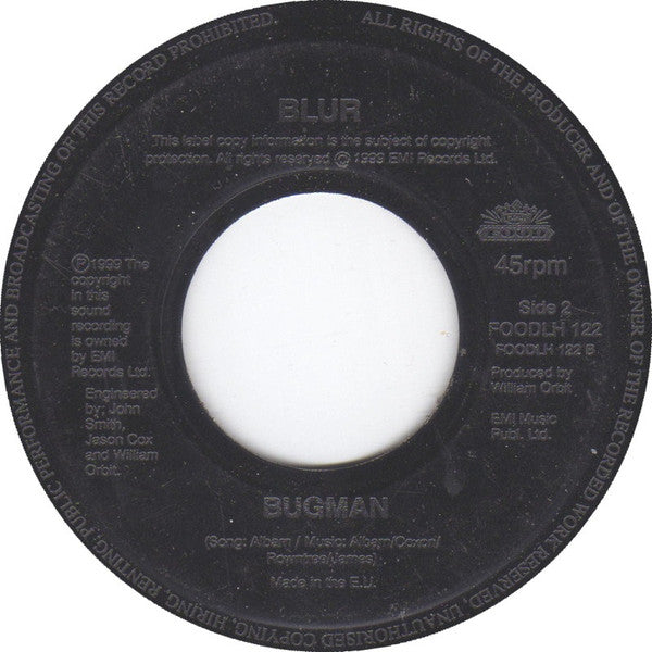 Image of Back Cover of 4715390C: 7" - BLUR, Coffee & T.V. / Bugman (Food Large Centre; FOODLH 122, UK 1999, Jukebox) Side A is VG, Side B is a bit G with light streaky marks /G+