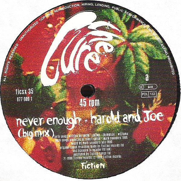 Image of Label Cover of 12" - VG/G+ - THE CURE, Never Enough (Fiction; ficsx 35, UK 1990, Picture Sleeve), Light mottling and hairlines, Some edge wear to sleeve, - 2816112C