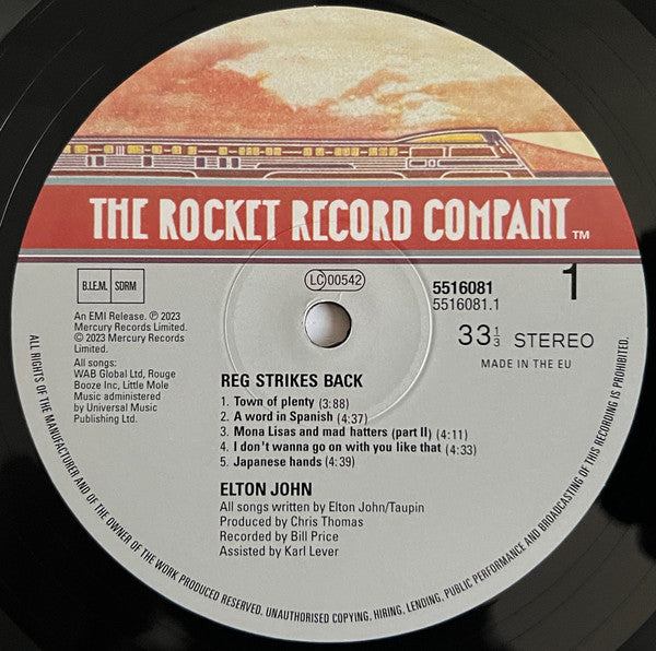 Image of Label Cover of LP - NEW/NEW - ELTON JOHN, Reg Strikes Back (The Rocket Record Company; 5516081, Worldwide 2023 Reissue, Gatefold, Inner), , - 4855019S