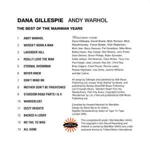 Image of Back Cover of 4855048S: CD - DANA GILLESPIE, Andy Warhol (Golden Years; GY001, UK 1994) VG+/VG+
