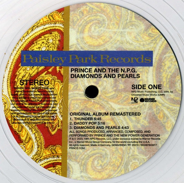 Image of Label Cover of 2xLP - NEW/NEW - PRINCE & THE NEW POWER GENERATION, Diamonds And Pearls (NPG Records; 603497843817, Worldwide 2023 Reissue, Inner, Clear Vinyl), , - 1236084E