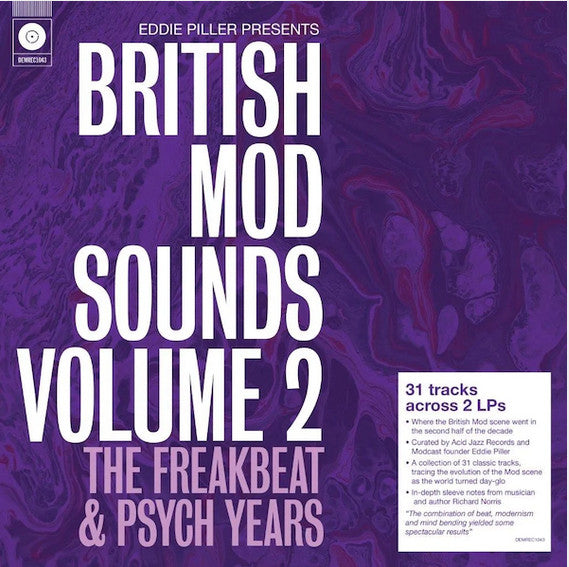 Image of Front Cover of 2xLP - EX/VG+ - EDDIE PILLER, British Mod Sounds Volume 2 (The Freakbeat & Psych Years) (Demon Records; DEMREC1043, UK 2023, 2 Inners), Still in opened shrinkwrap with hype sticker. One light cosmetic mark on side a, does not effect play., - 3416017C