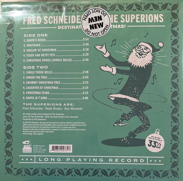 Image of Back Cover of LP - VG+/VG+ - FRED SCHNEIDER AND THE SUPERIONS, Destination... Christmas! (Happy Happy Birthday To Me Records; HHBTM228, US 2023 Reissue), , - 4815282C