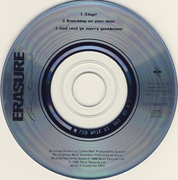 Image of Label Cover of 3"CDS - VG+/VG+ - ERASURE, Crackers International (Mute; LCD Mute 93, UK 1988, Card Sleeve), Nice copy showing minimal sign of use., - 4815300C