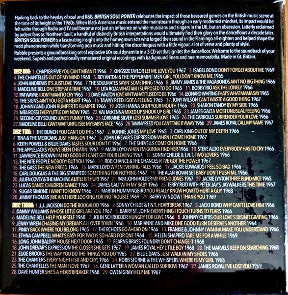 Image of Back Cover of 4935060E: 3xCD - VARIOUS, British Soul Power: Soul Mining In The 6t's - 3 CD's Of Solid Soul Dynamite !!! (Rubble; RUB3CDBOX17, UK 2022, Box Set, Booklet) VG+/VG+