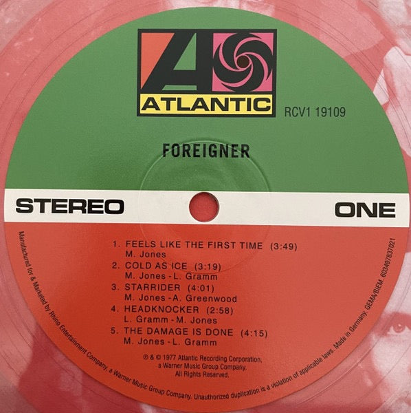 Image of Label Cover of 4915035C: LP - FOREIGNER, Foreigner (Atlantic; RCV1 19109, USA & Europe 2023 Reissue, Inner, Crystal Clear Vinyl) Still In Opened Shrinkwrap With Hype Sticker EX/EX
