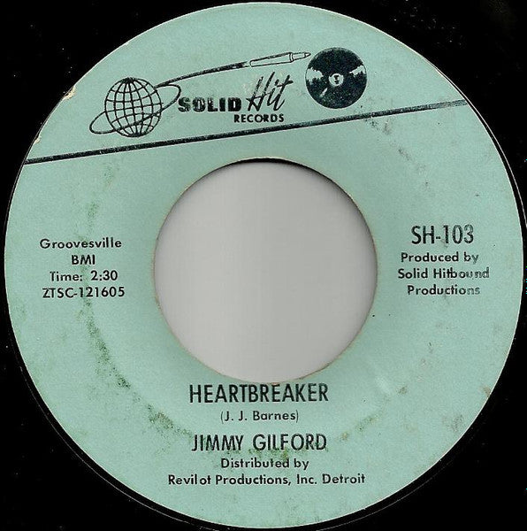 Image of Back Cover of 7" - /G - JIMMY GILFORD, I Wanna Be Your Baby / Heartbreaker (Solid Hit; SH-103, US 1966), Lots of marks on vinyl. Plays strong., - 4955048S