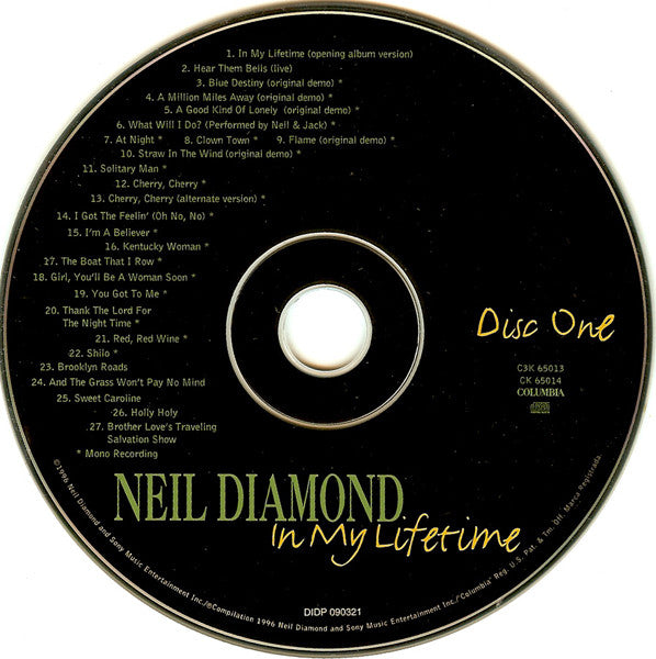 Image of Label Cover of 4955087S: 3xCD - NEIL DIAMOND, In My Lifetime (Columbia ; C3K 65013, US 1996) VG+/VG+