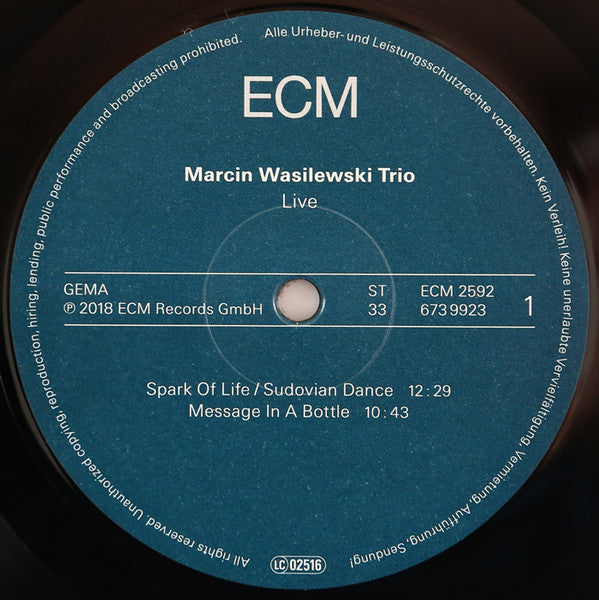 Image of Label Cover of 4915259C: 2xLP - MARCIN WASILEWSKI TRIO, Live (ECM Records; ECM 2592, Germany 2018, Gatefold, Disc Two Single Sided) VG/VG+