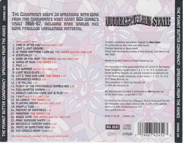 Image of Back Cover of 4935251E: CD - THE PEANUT BUTTER CONSPIRACY, Spreading From The Ashes (Big Beat Records; CDWIKD 245, UK 2005, Jewel Case) VG+/VG+