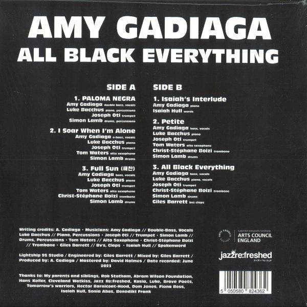 Image of Back Cover of 5055038S: LP - AMY GADIAGA, All Black Everything (Jazz Re:freshed; JRF0054LP, UK & Europe 2024) NEW/NEW