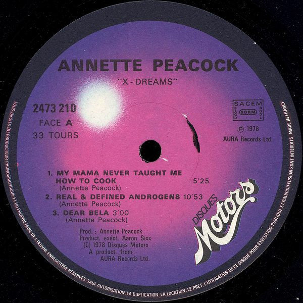 Image of Label Cover of 5025089E: LP - ANNETTE PEACOCK, X-Dreams (Aura; AUL 702, UK 1978) VG+/VG+