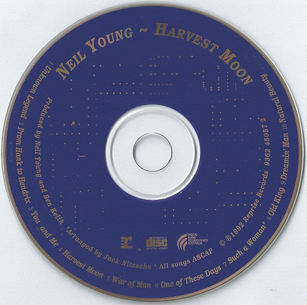 Image of Label Cover of 2xCD - VG+/VG+ - NEIL YOUNG, Harvest / Harvest Moon - Gold Anniversary Edition (Warner Music Australasia; NEIL 1, Australasia 1994, Double CD Jewel Case In Outer Slipcase, Numbered Limited Edition), No 1472, - 5035125E