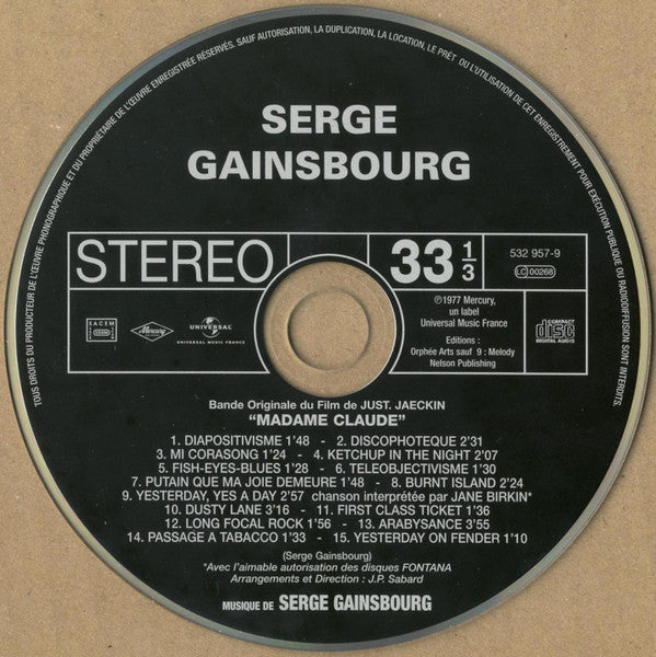 Image of Label Cover of CD - EX/EX - SERGE GAINSBOURG, Madame Claude (Mercury; 532 957-9, France 2010), Still Sealed in Original Shrinkwrap., - 5035150E