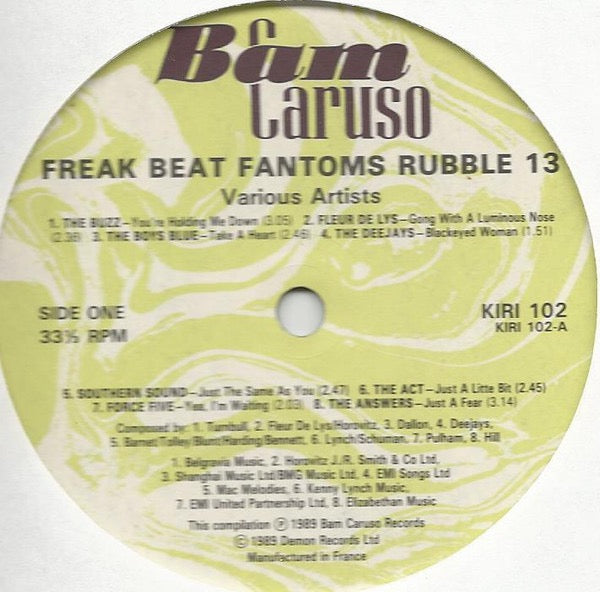 Image of Label Cover of LP - VG+/VG+ - VARIOUS, Freak Beat Fantoms (Rubble 13) (Bam-Caruso Records; KIRI 102, UK 1989), , - 2926178E